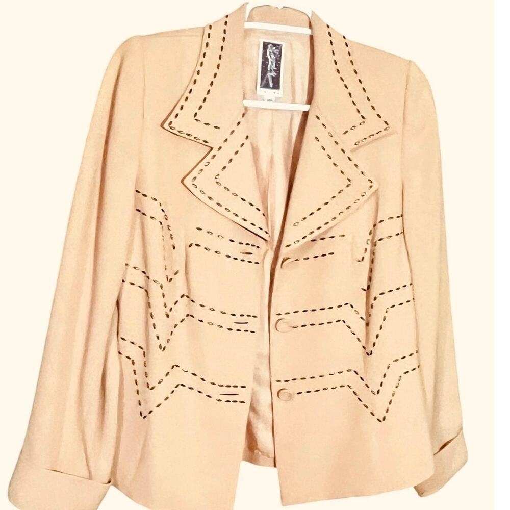 Vintage Zelda Women's Light Golden Camel Blazer with Brown Sequins Size 10